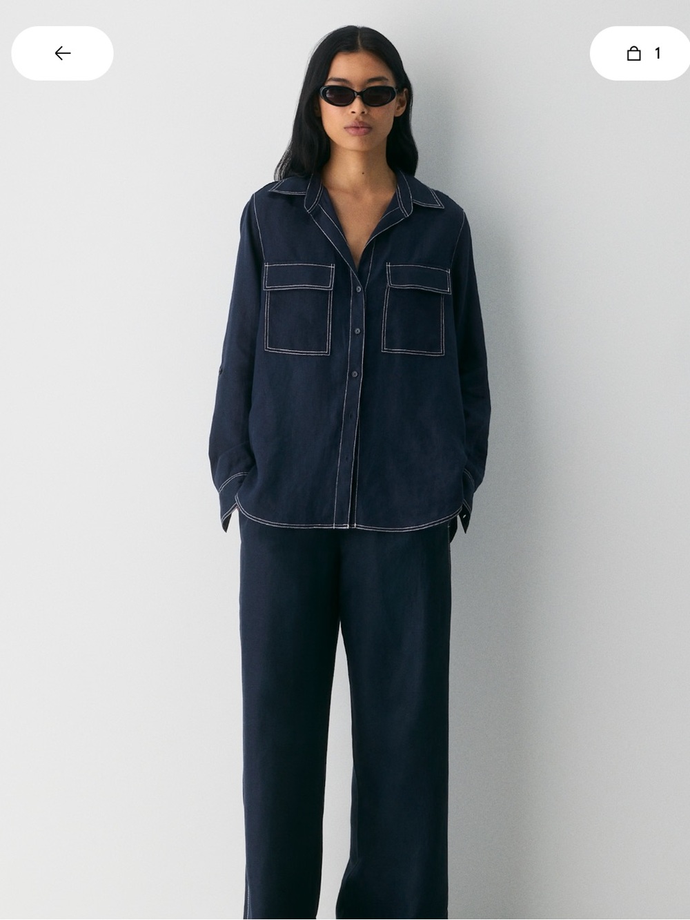 Aritzia Utility Linen Shirt - Navy